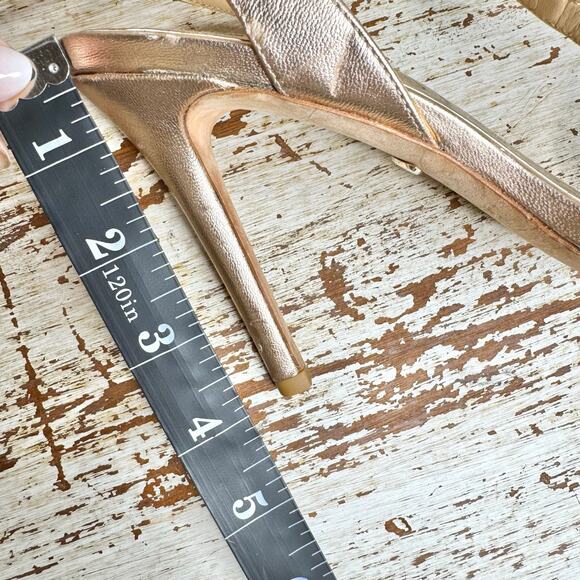 Badgley Mischka Gold Leather Rhinestone Embellished Strappy Pumps 6 - Picture 10 of 11